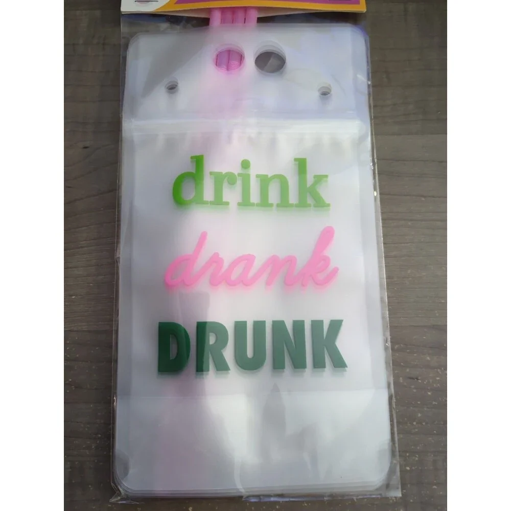 4 Pcs Drink Pouches For Adults Plastic Flask Reusable Disposable Bags w/ Straws